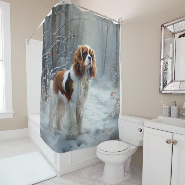 Cavalier King Let It Snow Christmas Brushed  Shower Curtain (In Situ)