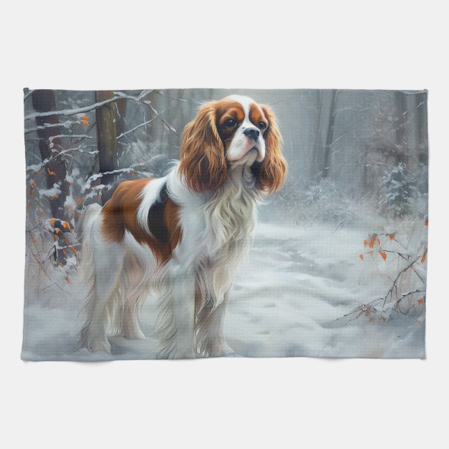 Cavalier King Let It Snow Christmas Brushed  Tea Towel (Horizontal)