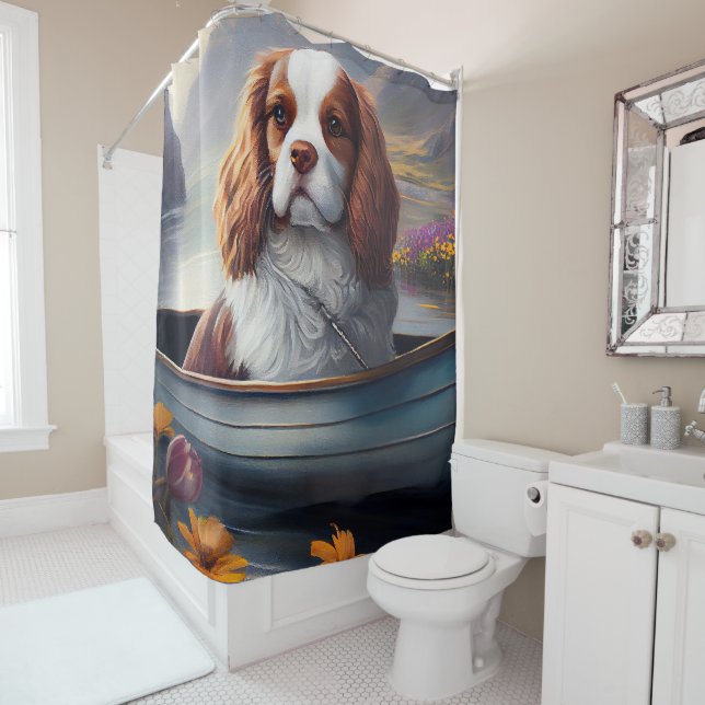 Cavalier King on a Paddle: A Scenic Adventure Shower Curtain (In Situ)