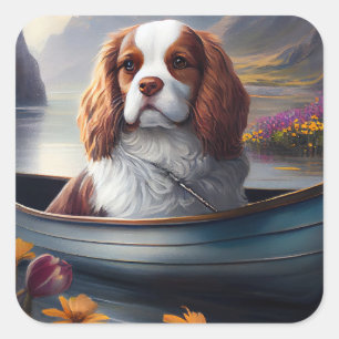 Cavalier King on a Paddle: A Scenic Adventure Square Sticker
