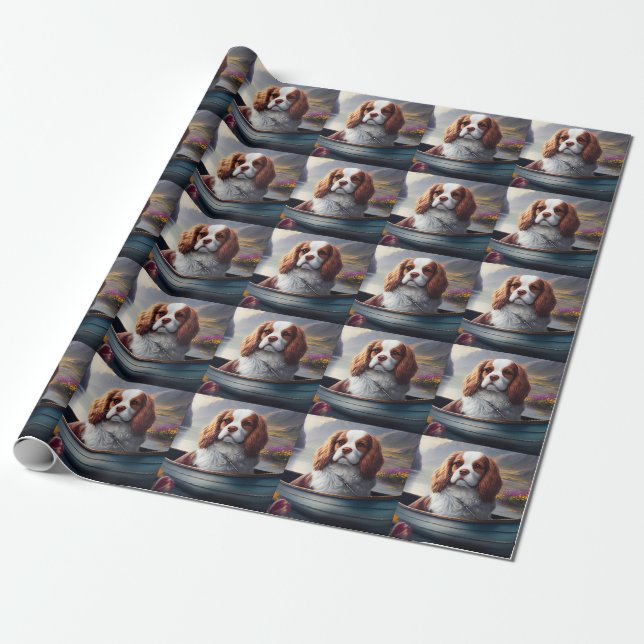 Cavalier King on a Paddle: A Scenic Adventure Wrapping Paper (Unrolled)