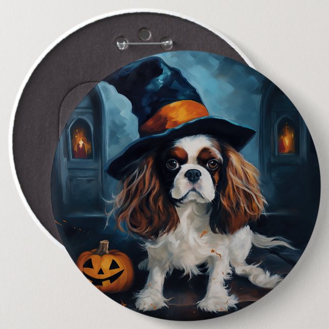 Cavalier King Pumpkins Halloween Scary  6 Cm Round Badge (Front & Back)