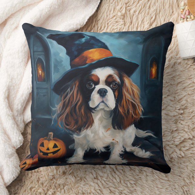 Cavalier King Pumpkins Halloween Scary  Cushion (Blanket)