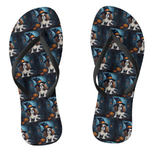 Cavalier King Pumpkins Halloween Scary  Flip Flops