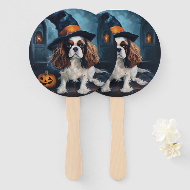 Cavalier King Pumpkins Halloween Scary  Hand Fan (Front and Back)