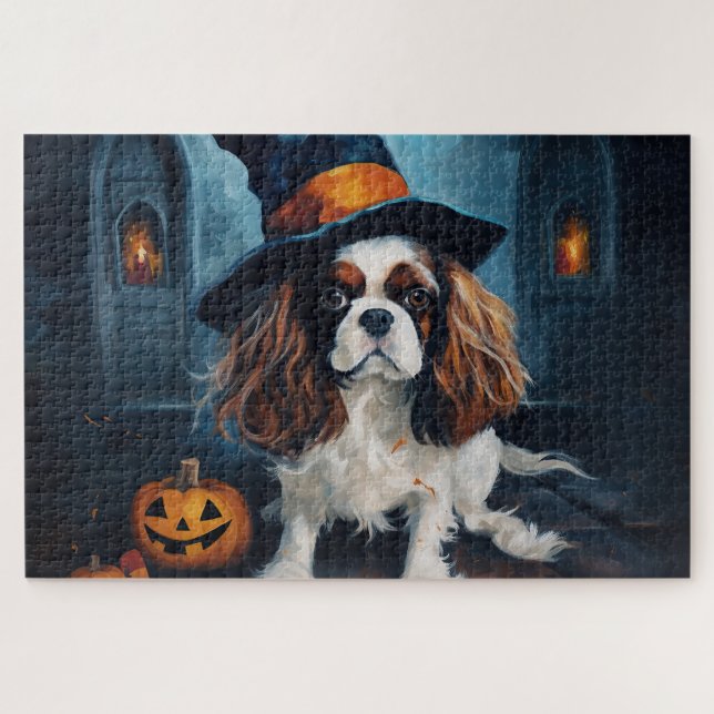 Cavalier King Pumpkins Halloween Scary  Jigsaw Puzzle (Horizontal)