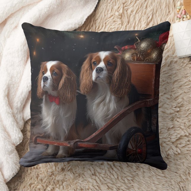 Cavalier King Snowy Sleigh Christmas Decor   Cushion (Blanket)
