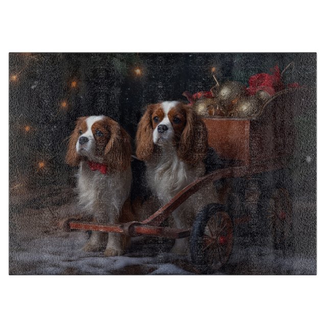 Cavalier King Snowy Sleigh Christmas Decor   Cutting Board (Front)
