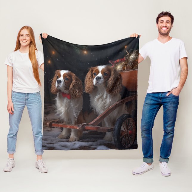 Cavalier King Snowy Sleigh Christmas Decor   Fleece Blanket (In Situ)