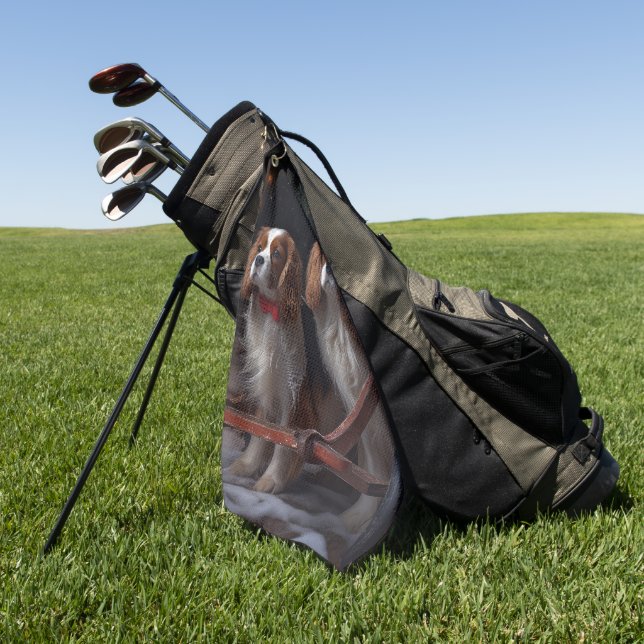 Cavalier King Snowy Sleigh Christmas Decor   Golf Towel (Green)