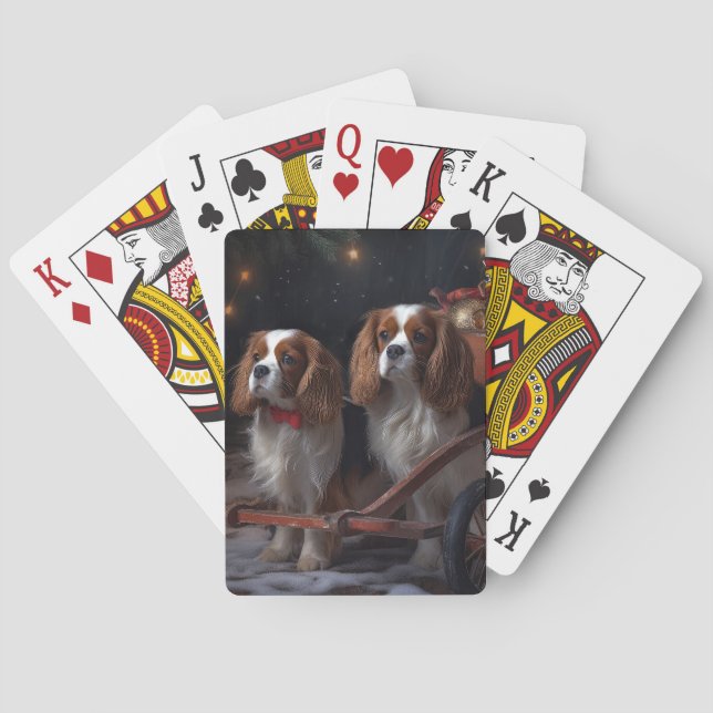 Cavalier King Snowy Sleigh Christmas Decor   Playing Cards (Back)