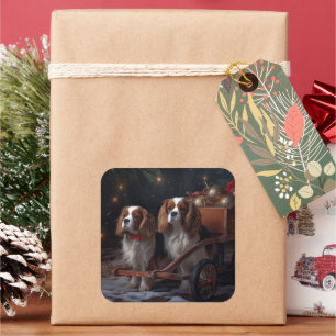 Cavalier King Snowy Sleigh Christmas Decor Square Sticker