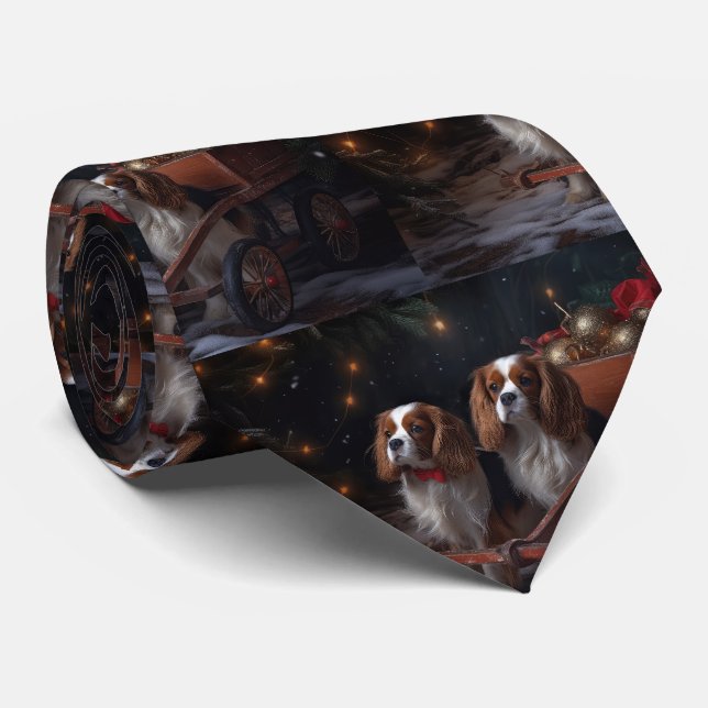 Cavalier King Snowy Sleigh Christmas Decor   Tie (Rolled)