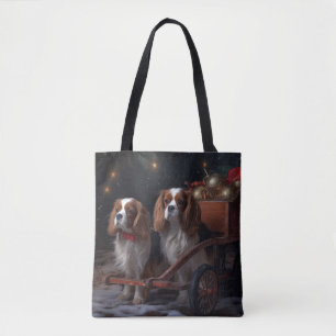 Cavalier King Snowy Sleigh Christmas Decor Tote Bag