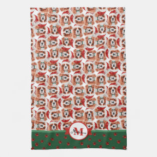 Cavalier King Spaniel Monogram Christmas Dog Tea Towel