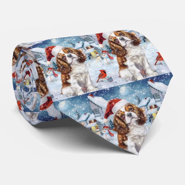 Cavalier King Winter Wonderland Christmas Joy Tie (Rolled)