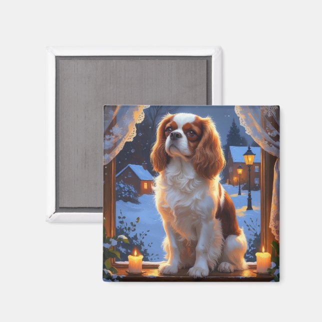Cavalier King with Christmas Lights Holiday Magnet (Front/Back)