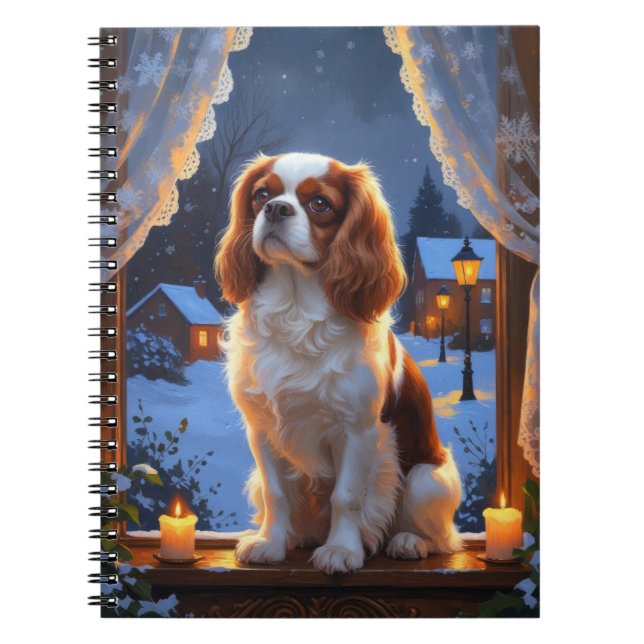 Cavalier King with Christmas Lights Holiday Notebook (Front)