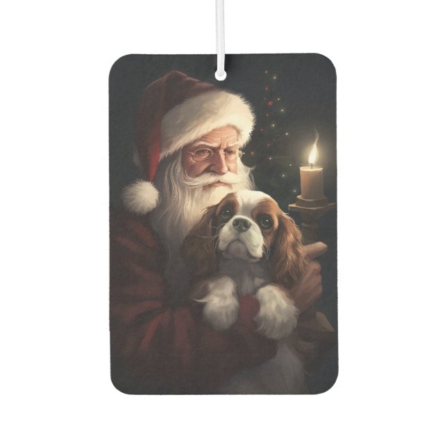 Cavalier King With Santa Claus Festive Christmas Car Air Freshener (Front)