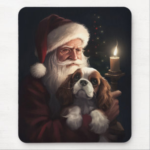 Cavalier King With Santa Claus Festive Christmas Mouse Mat