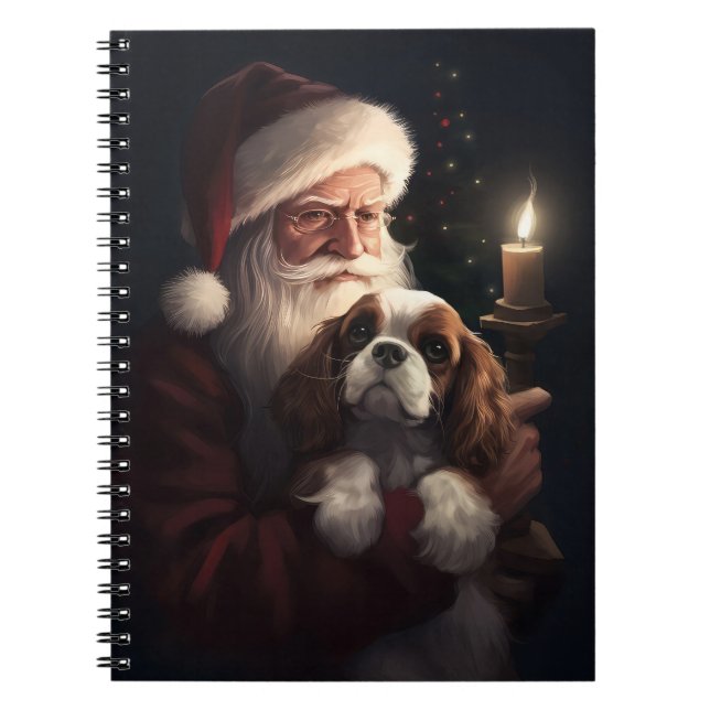Cavalier King With Santa Claus Festive Christmas Notebook (Front)