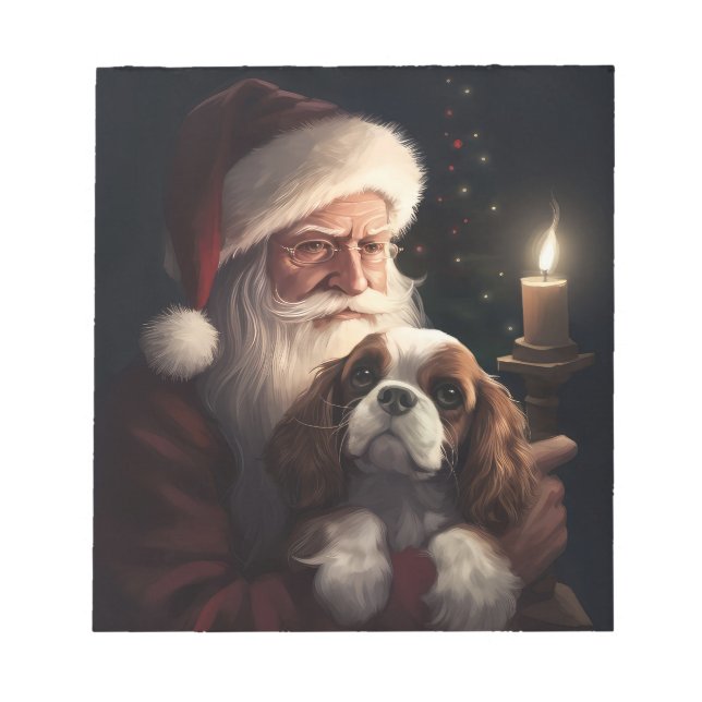 Cavalier King With Santa Claus Festive Christmas Notepad (Front)