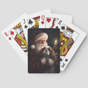 Cavalier King With Santa Claus Festive Christmas Playing Cards