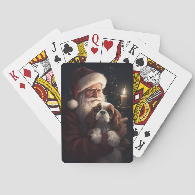 Cavalier King With Santa Claus Festive Christmas Playing Cards (Back)