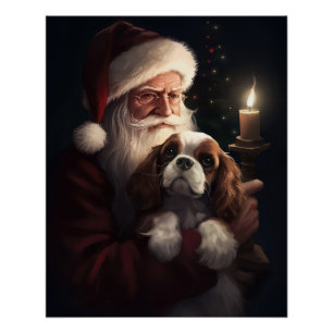 Cavalier King With Santa Claus Festive Christmas Poster