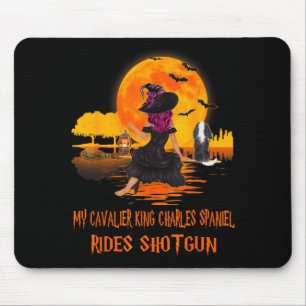 Cavalier Rides Shotgun Dog And Witch Funny Mouse Mat