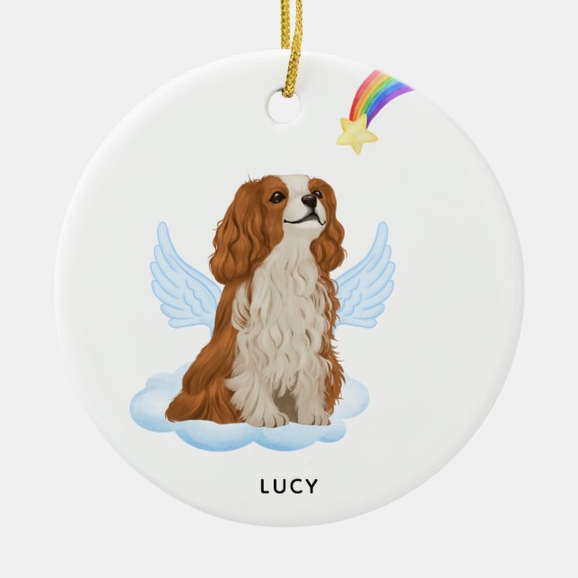 Cavalier Spaniel Angel Personalized Dog Memorial Ceramic Tree Decoration (Front)