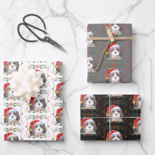 Cavalier Spaniel Dog Pattern Christmas Wrapping Paper Sheet