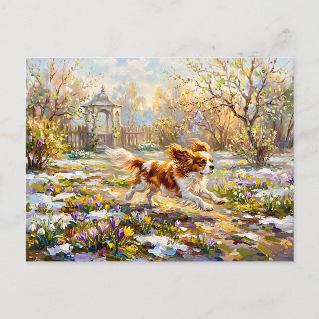 Cavalier Spaniel in Blooming Spring Garden Postcard (Front)