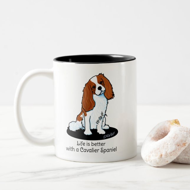 Cavalier Spaniel Life Is Better  Two-Tone Coffee Mug (With Donut)