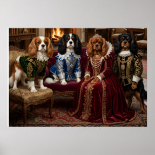 Cavalier Spaniels Tudor Court by Fireplace Poster