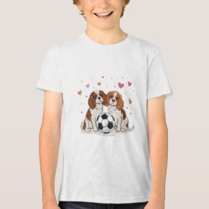 Cavalier Spaniels with soccer ball for Valentine's Tri-Blend Shirt