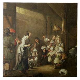 Cavaliers and Companions Carousing in a Barn Tile
