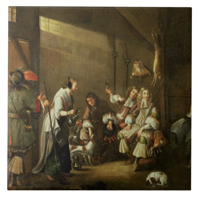Cavaliers and Companions Carousing in a Barn Tile (Front)