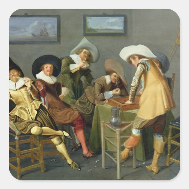 Cavaliers in a tavern square sticker (Front)