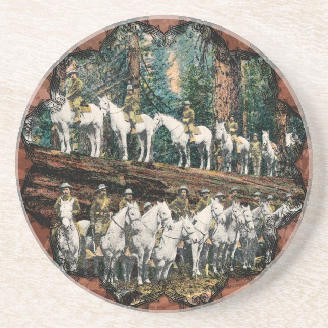 Cavalry Troop on Redwood Tree Vintage Coaster (Front)