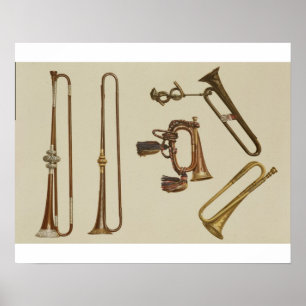 Cavalry trumpet, a bugle, a gilt trumpet made by J Poster