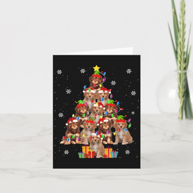 Cavao Christmas Tree Funny Santa Cavoodle Dog Xmas Card (Front)