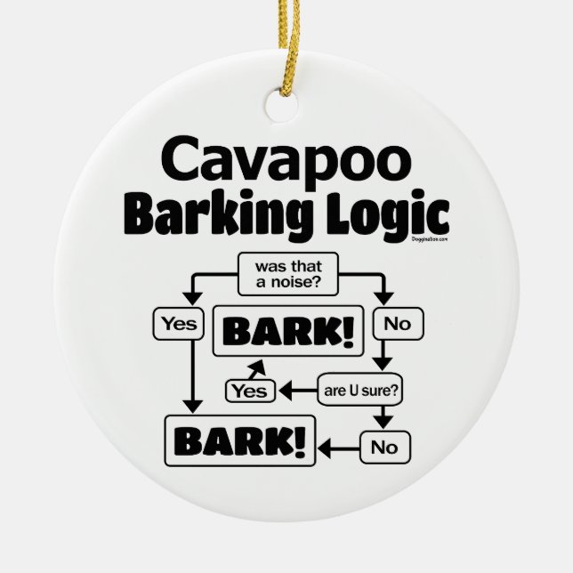 Cavapoo Barking Logic Ceramic Tree Decoration (Front)