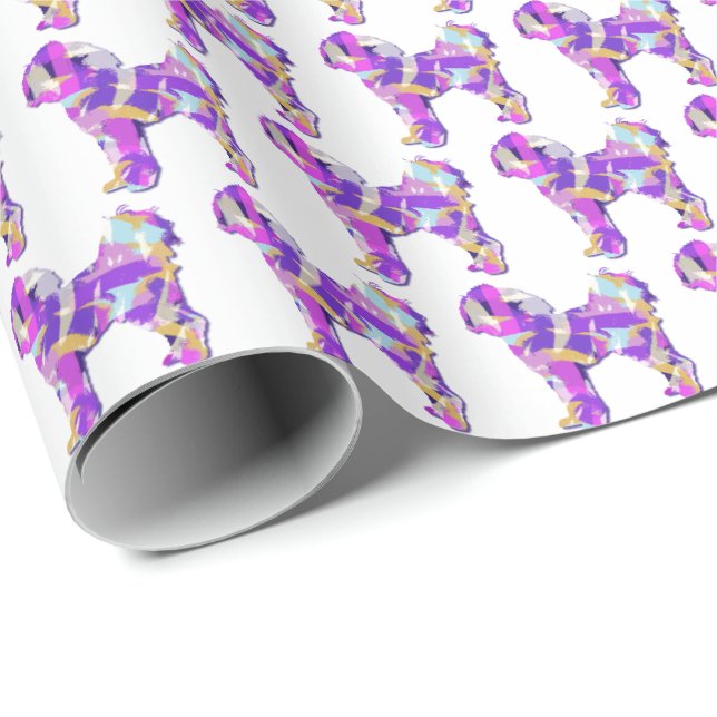 Cavapoo Breed Dog Silhouette Colourful Purple Wht Wrapping Paper (Roll Corner)