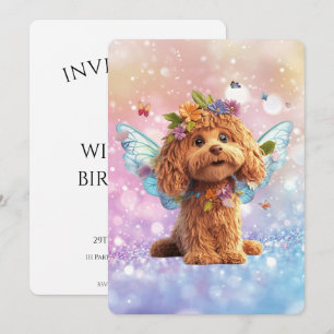 Cavapoo Cavoodle Angel Fairy Birthday Invitation