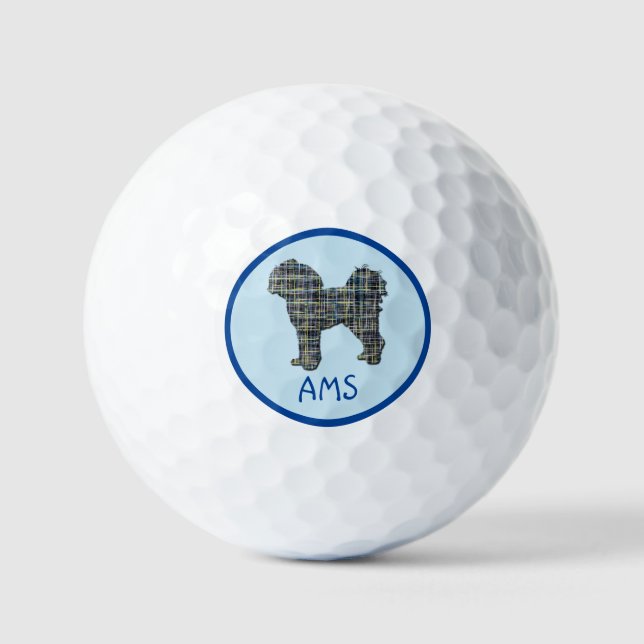 Cavapoo Cavoodle Dog Silhouette Monogram Grid Blue Golf Balls (Front)