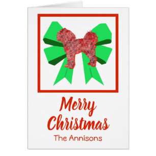 Cavapoo Cute Christmas Dog & Green Bow Card