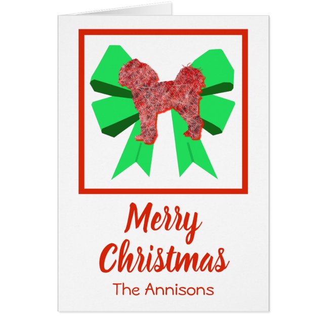 Cavapoo Cute Christmas Dog & Green Bow Card (Front)