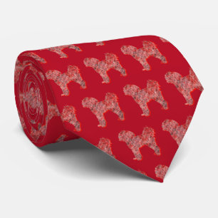Cavapoo Cute Christmas Dog Silhouette Red Neck Tie