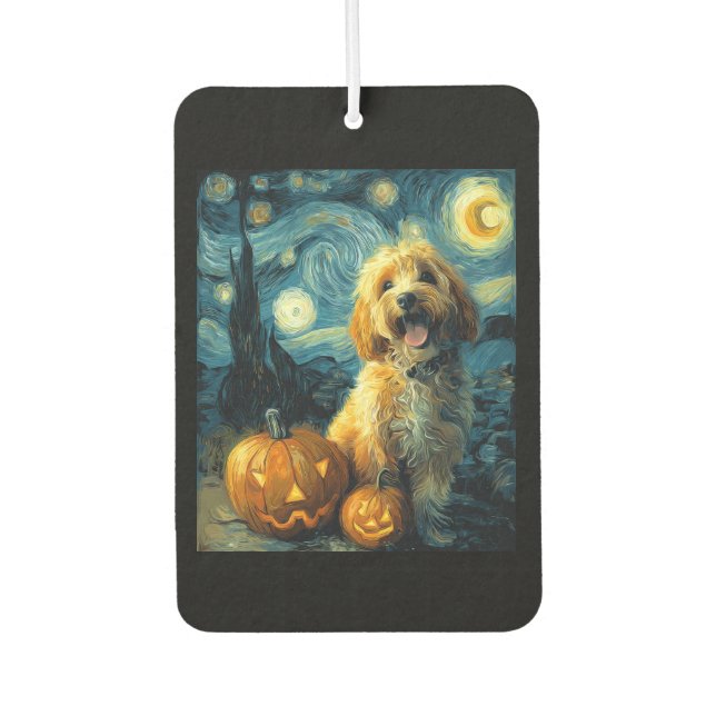 Cavapoo Cute Dog Halloween Jack O Lantern Pumpkin  Car Air Freshener (Front)